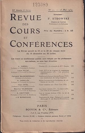 Bild des Verkufers fr Revue des Cours et Confrences. - 35 Anne (2 Srie) - N 11 - 15 Mai 1934. zum Verkauf von PRISCA