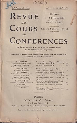 Bild des Verkufers fr Revue des Cours et Confrences. - 37 Anne (2 Srie) - N 11 - 15 Mai 1936. zum Verkauf von PRISCA