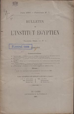 Bild des Verkufers fr Bulletin de l'Institut gyptien. - 3 Srie - N 4 - Fascicule N 7 zum Verkauf von PRISCA