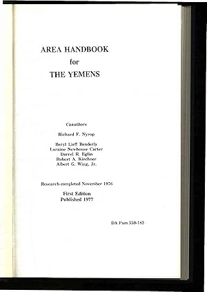 Imagen del vendedor de Area Handbook for The Yemens. Research completed November 1976. First Edition a la venta por Antiquariat Bookfarm