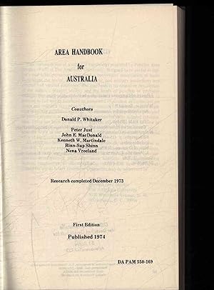 Bild des Verkufers fr Area handbook for Australia. zum Verkauf von Antiquariat Bookfarm
