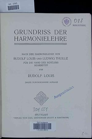 Bild des Verkufers fr Grundriss der Harmonielehre. zum Verkauf von Antiquariat Bookfarm