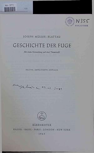 Seller image for Geschichte der Fuge. for sale by Antiquariat Bookfarm