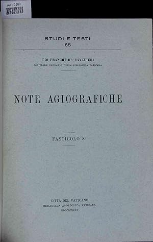 Imagen del vendedor de Note agiografiche. Fascicolo 8 a la venta por Antiquariat Bookfarm