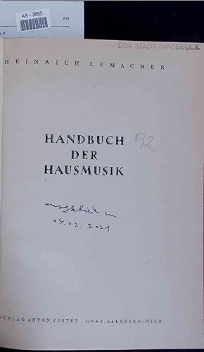 Bild des Verkufers fr Handbuch der Hausmusik. zum Verkauf von Antiquariat Bookfarm