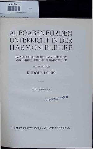 Bild des Verkufers fr Aufgaben Fr den Unterricht in der Harmonielehre. AA-3667. Neunte Auflage zum Verkauf von Antiquariat Bookfarm