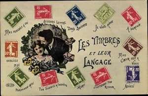 Ansichtskarte / Postkarte Timbres und ihre Sprache, A Demain, Adieu