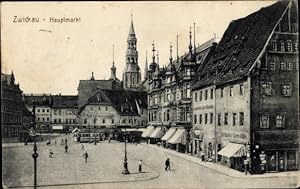 Bild des Verkufers fr Ansichtskarte / Postkarte Zwickau Sachsen, Hauptmarkt, Straenbahn, Kruter Gewlbe zum Verkauf von akpool GmbH