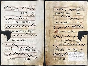 Very rare large folio vellum sheet. Out of an Spanish Antiphonary manuscript from the 17th centur...