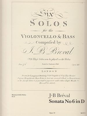 Image du vendeur pour Sonata No.6 in D, from Six Solos for Cello & Bass, Op.12 mis en vente par Hancock & Monks Music