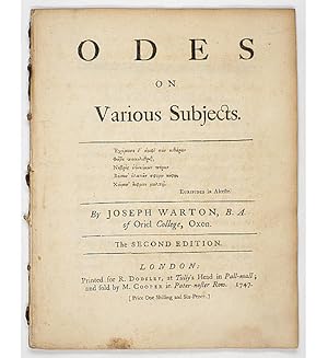 Bild des Verkufers fr Odes on Various Subjects. Second edition. zum Verkauf von Jarndyce, The 19th Century Booksellers