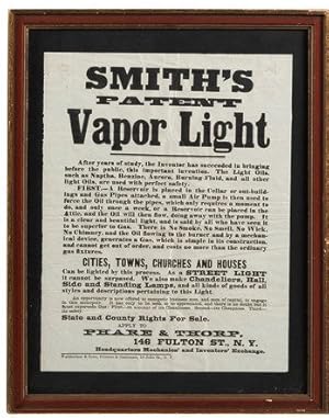 SMITH'S PATENT VAPOR LIGHT. AFTER YEARS OF STUDY, THE INVENTOR HAS SUCCEEDED IN BRINGING BEFORE T...