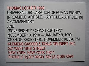 Seller image for Thomas Locher Universal Declaration of Human Rights Klemens Gasser & Tanja Grunert 1998 Exhibition invite postcard for sale by ANARTIST