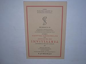 Immagine del venditore per Quinti Septimi Florentis Tertulliani de oratione et de viriginibus velandis libelli. Recensuit prolegomenis paucissimisque adnotationibus instruxit G. F. Diercks. Stromata patristica et mediaevalia IV. venduto da Der-Philo-soph