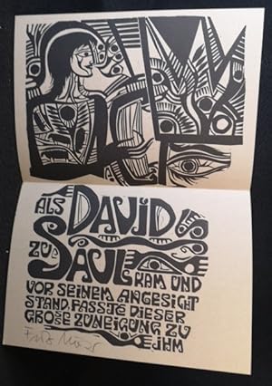 Original-Linolschnitt (Schrift und Bild), signiert. Zu David und Saul.