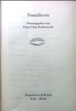 Bild des Verkufers fr Finanztheorie. Neue wissenschaftliche Bibliothek ; 33 : Wirtschaftswiss. zum Verkauf von books4less (Versandantiquariat Petra Gros GmbH & Co. KG)