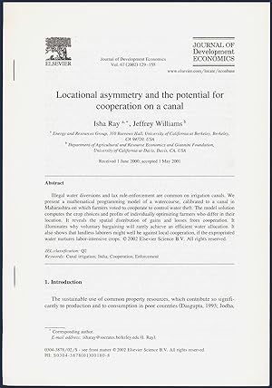 Bild des Verkufers fr Offprint: Locational Asymmetry and the Potential for Cooperation On A Canal zum Verkauf von Diatrope Books