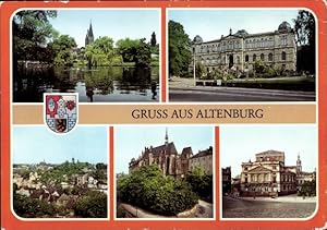 Bild des Verkufers fr Ansichtskarte / Postkarte Altenburg in Thringen, Am kleinen Teich, Lindenau-Museum, Teilansicht, Schloss, Theater, Wappen zum Verkauf von akpool GmbH