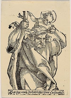 Bild des Verkufers fr Holzschnitt: Der Hl. Christopherus. "Bitt fur mich du hayliger sant Cristoffel". zum Verkauf von Silbergaul
