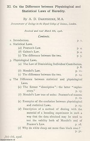 Seller image for The Difference Between Physiological and Statistical Laws of Heredity. An original article from the Memoirs of the Literary and Philosophical Society of Manchester, 1906. for sale by Cosmo Books