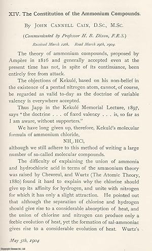 Immagine del venditore per The Constitution of The Ammonium Compounds. An original article from the Memoirs of the Literary and Philosophical Society of Manchester, 1904. venduto da Cosmo Books