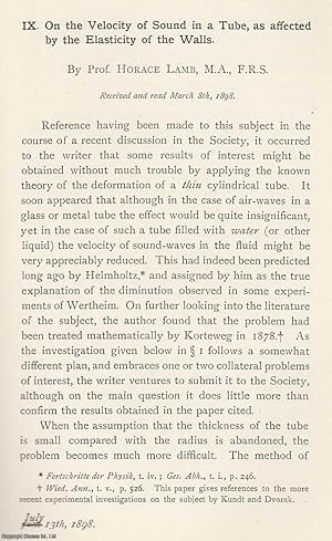 Imagen del vendedor de The Velocity of Sound in a Tube, as Affected by The Elasticity of The Walls. An original article from the Memoirs of the Literary and Philosophical Society of Manchester, 1898. a la venta por Cosmo Books