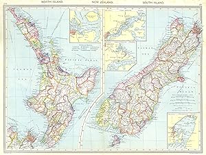 North Island; New Zealand; South Island; Inset maps of Auckland; Otago Harbour; Port Lyttelton; W...