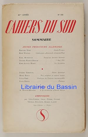 Bild des Verkufers fr Cahiers du Sud n343 Jeunes prosateurs allemands zum Verkauf von Librairie du Bassin