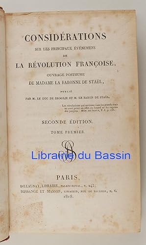 Seller image for Considrations sur les principaux vnemens de la Rvolution franoise Tome I for sale by Librairie du Bassin