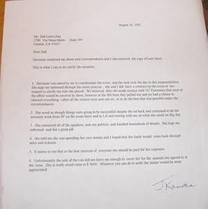 Printed Letter Signed by Kamstra to Zad Leavy, August 16, 1992.