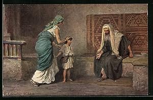 Bild des Verkufers fr Knstler-Ansichtskarte Die heilige Schrift, Bilder aus dem Alten Testament, Hanna bringt Samuel zu Eli zum Verkauf von Bartko-Reher