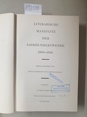 Bild des Verkufers fr Literarische Manifeste der Jahrhundertwende, 1890-1910. zum Verkauf von Versand-Antiquariat Konrad von Agris e.K.