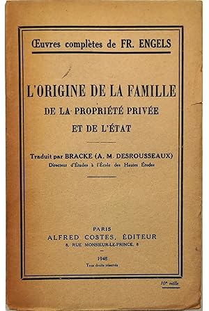 Image du vendeur pour L'origine de la famille de la proprit prive e de l'tat mis en vente par Libreria Tara