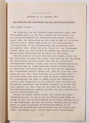 Fünf Vorträge vom 23.-31. Dezember 1922. Kopie des Durchschlags eines mit Schreibmaschine getippt...