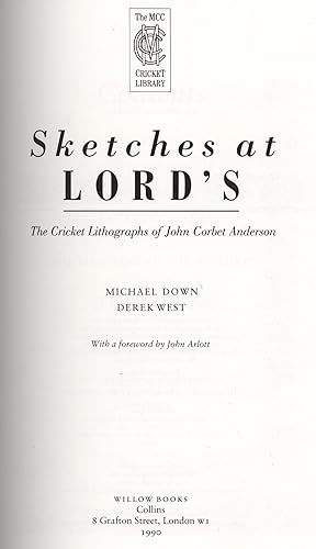 Seller image for SKETCHES AT LORD'S - THE CRICKET LITHOGRAPHS OF JOHN CORBET ANDERSON for sale by Sportspages
