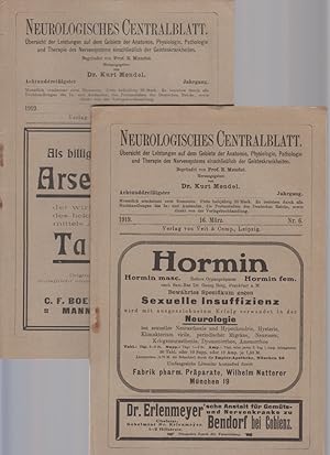 Imagen del vendedor de Neurologisches Centralblatt, 38. Jg., 1919, Nr. 4 und 6. [2 Hefte zus.] 3 Artikel (F. Broecker, Martha Ruben, Adolf Gerson) und zahlr. Referate zu Trauma und zu Kriegsbeobachtungen. a la venta por Fundus-Online GbR Borkert Schwarz Zerfa