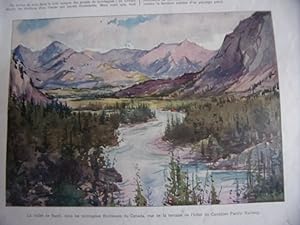 Planche couleur 1925 tiree de l illustration la vallee de banff dans les montagnes rcheuses du ca...