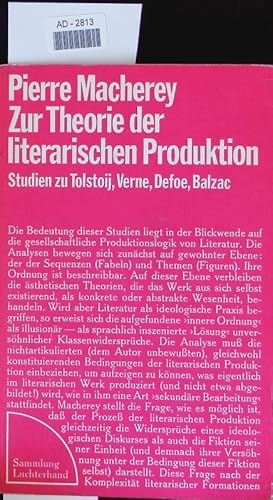 Bild des Verkufers fr Zur Theorie der literarischen Produktion. zum Verkauf von Antiquariat Bookfarm