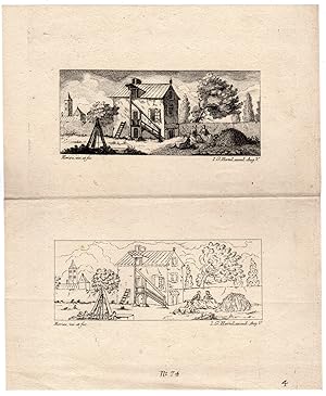 Bild des Verkufers fr Antique Print-LANDSCAPE-HOUSE-FARM-CHURCH-Hertel-Morize-ca 1750 zum Verkauf von Pictura Prints, Art & Books