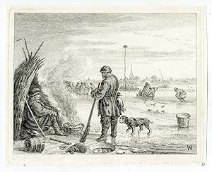 Antique Print-WINTER LANDSCAPE-SLOTEN-ICE-SLEDGE-Fokke-Avercamp-1722