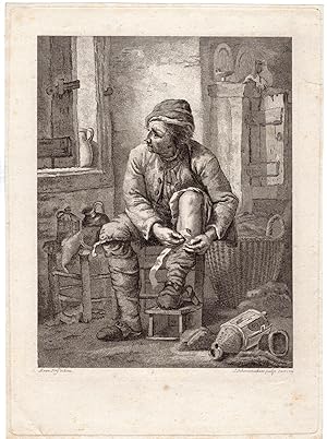 Bild des Verkufers fr Antique Print-FARMER-STOCKINGS-BINDING LEGS-Schoenmakers-van Strij I-1789 zum Verkauf von Pictura Prints, Art & Books