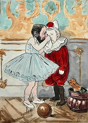 Imagen del vendedor de Aquarell, Karikatur, Fasching, Kostmfest a la venta por Dr. Cornelia Friedrichs