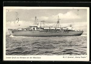 Imagen del vendedor de Ansichtskarte Bremen, letzter Gruss der M.S. General Harry Taylor vor der berfahrt, Passagierschiff a la venta por Bartko-Reher