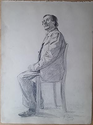 Sitzender Mann, Originalzeichnung, E.Pletsch signiert