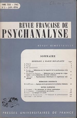 Seller image for Revue Franaise de Psychanalyse - Tome XXIX - N 1 - Hommage  Marie Bonaparte. for sale by PRISCA