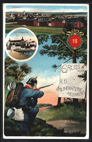 Ansichtskarte Neuburg /Donau, 15. Infanterie Regiment, Soldat bei Schiessübung, Kaserne