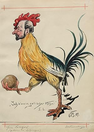 Aquarell, Karikatur, "Ich bin ein gallischer Hahn!"