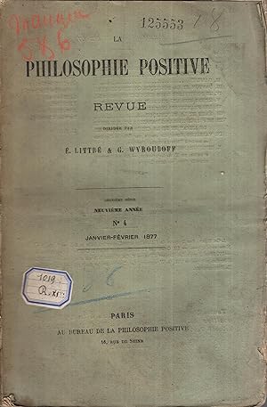Image du vendeur pour La Philosophie Positive n 4 janvier-fvrier 1877 mis en vente par PRISCA