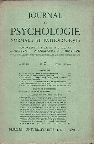 Imagen del vendedor de Journal de Psychologie Normale et Pathologique. - 46 Anne - N 2 - Avril/Juin 1953 a la venta por PRISCA