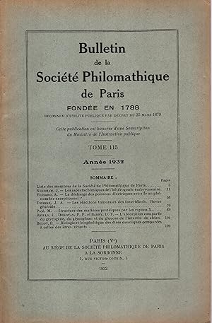 Imagen del vendedor de Bulletin de la Socit Philomatique de Paris fonde en 1788 tome 115 - anne 1932 a la venta por PRISCA